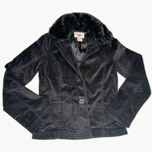 Woven Works Couture for Kids Girls Black Jacket FauxFur Detachable Collar Size M